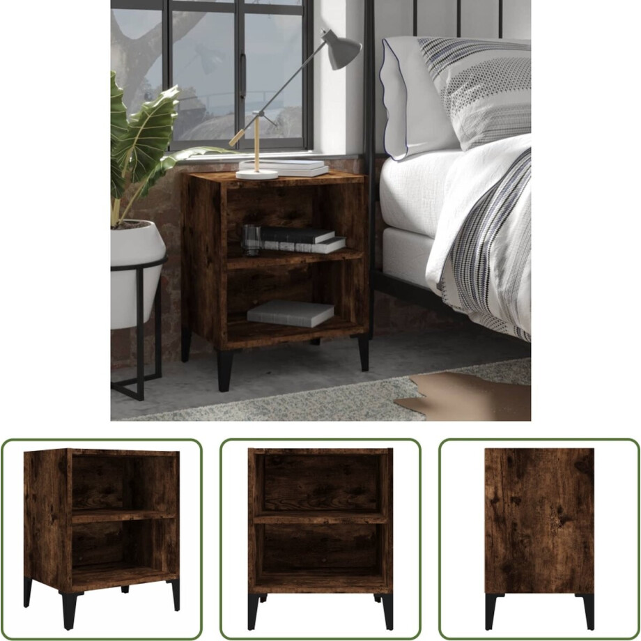 The Living Store Nachtkastje - Industrieel - Meubelen - 40x30x50 cm - Gerookt eiken The Living Store Nachtkastje - Industrieel - Meubelen - 40x30x50 cm - Gerookt eiken afbeelding 1