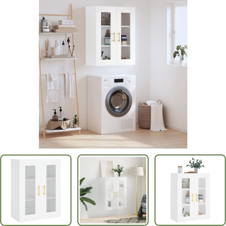 The Living Store Wandgemonteerde Kast - Hangkast - 69.5 x 34 x 90 cm - Wit afbeelding 1
