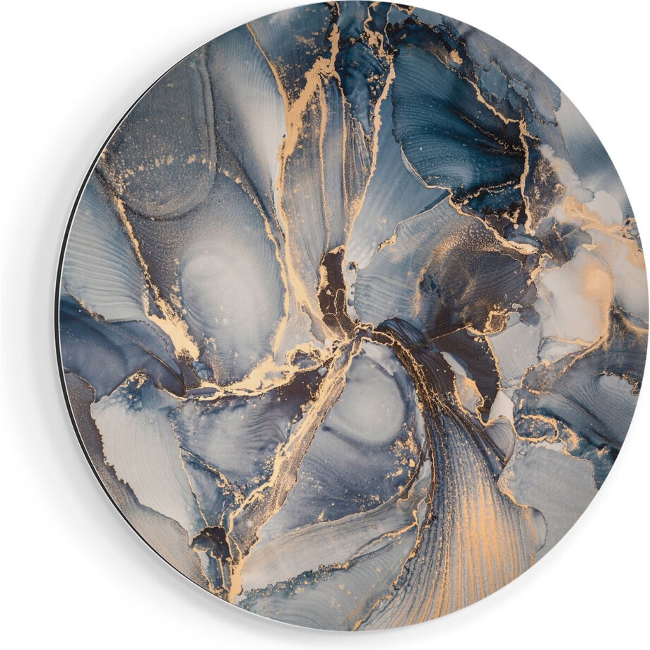 Artaza Dibond Muurcirkel Abstracte Luxe Kunst - Zwart met Goud - Ø 50 cm - Klein - Wandcirkel - Rond Schilderij - Voor Binnen en Buiten afbeelding 1