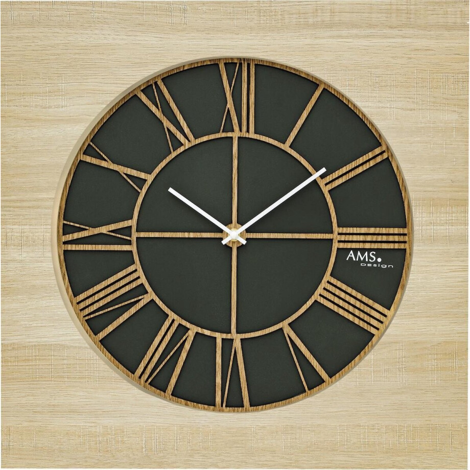 AMS 9641  vierkante wandklok, hout met opgelegde cijfers 50 cm afbeelding 1