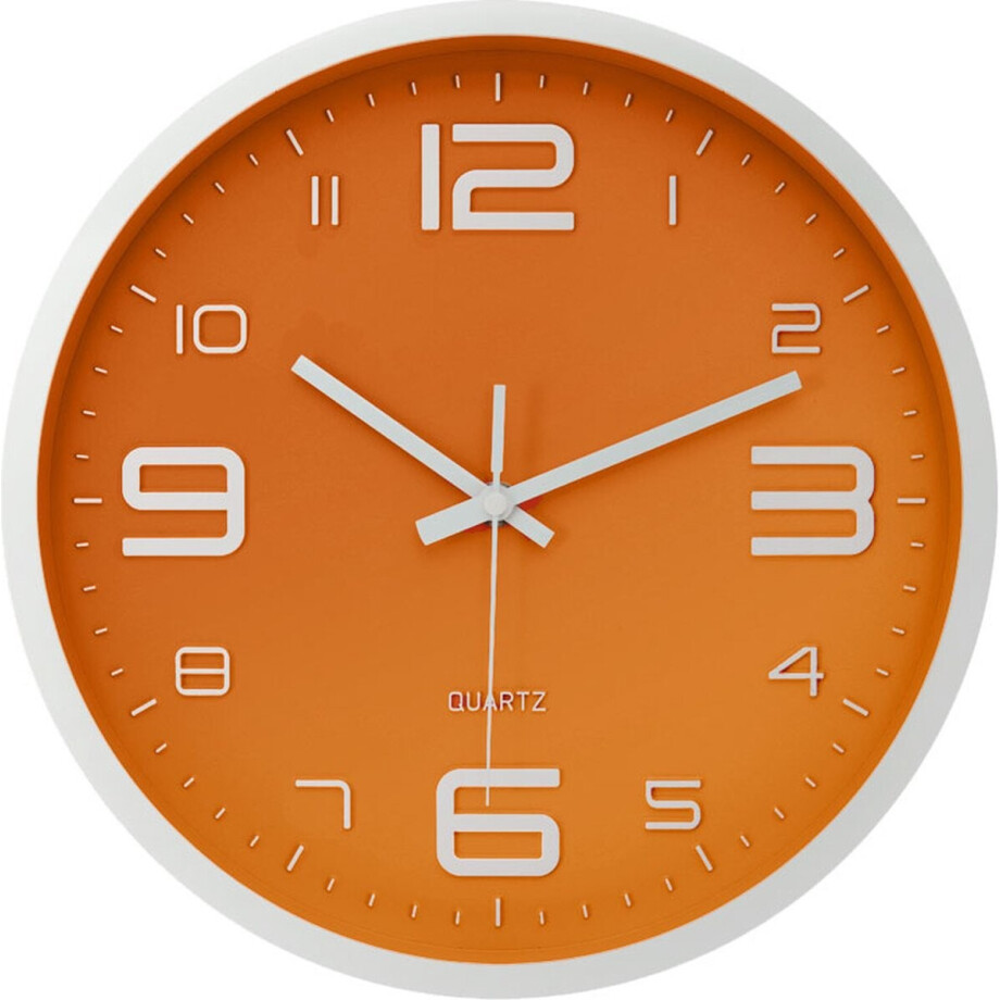 LW Collection keukenklok oranje 30cm - kleine wandklok oranje - muurklok - stille klok - stil uurwerk - kleine klok afbeelding 1