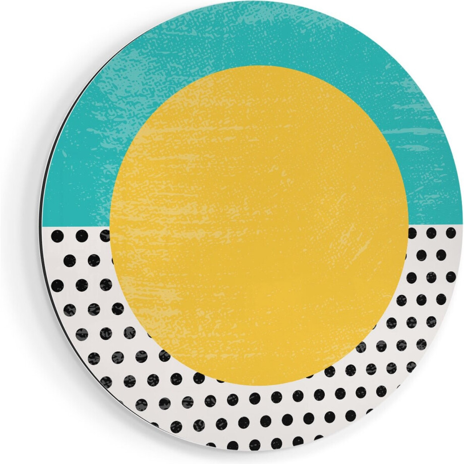 Artaza Dibond Muurcirkel Abstracte Kunst - Zon met Zwarte Stippen - Ø 70 cm - Wandcirkel - Rond Schilderij - Voor Binnen en Buiten afbeelding 1