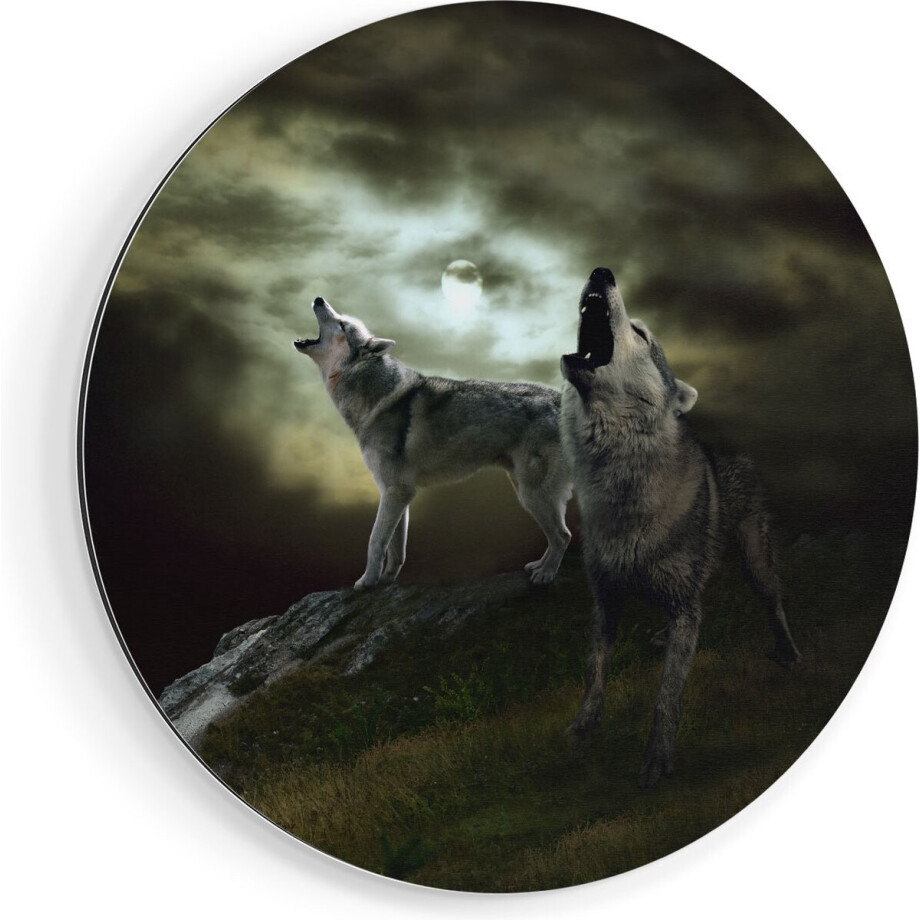 Artaza Dibond Muurcirkel Drie Huilende Wolven Tijdens Volle Maan - Ø 40 cm - Klein - Wandcirkel - Rond Schilderij - Voor Binnen en Buiten Artaza Dibond Muurcirkel Drie Huilende Wolven Tijdens Volle Maan - Ø 40 cm - Klein - Wandcirkel - Rond Schilderij - Voor Binnen en Buiten afbeelding 1