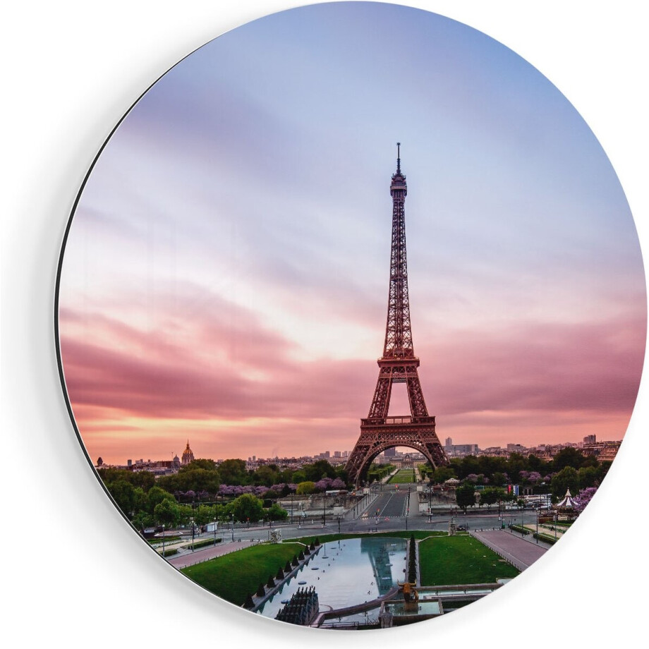 Artaza Dibond Muurcirkel Eiffeltoren In Parijs Met Kleurrijke Hemel - Ø 50 cm - Klein - Wandcirkel - Rond Schilderij - Voor Binnen en Buiten afbeelding 1