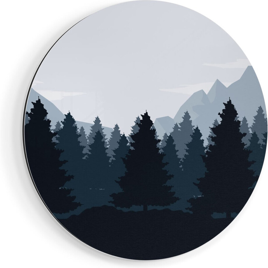 Artaza Dibond Muurcirkel Bos Met Bomen Illustratie - Abstract - Ø 40 cm - Klein - Wandcirkel - Rond Schilderij - Voor Binnen en Buiten afbeelding 1