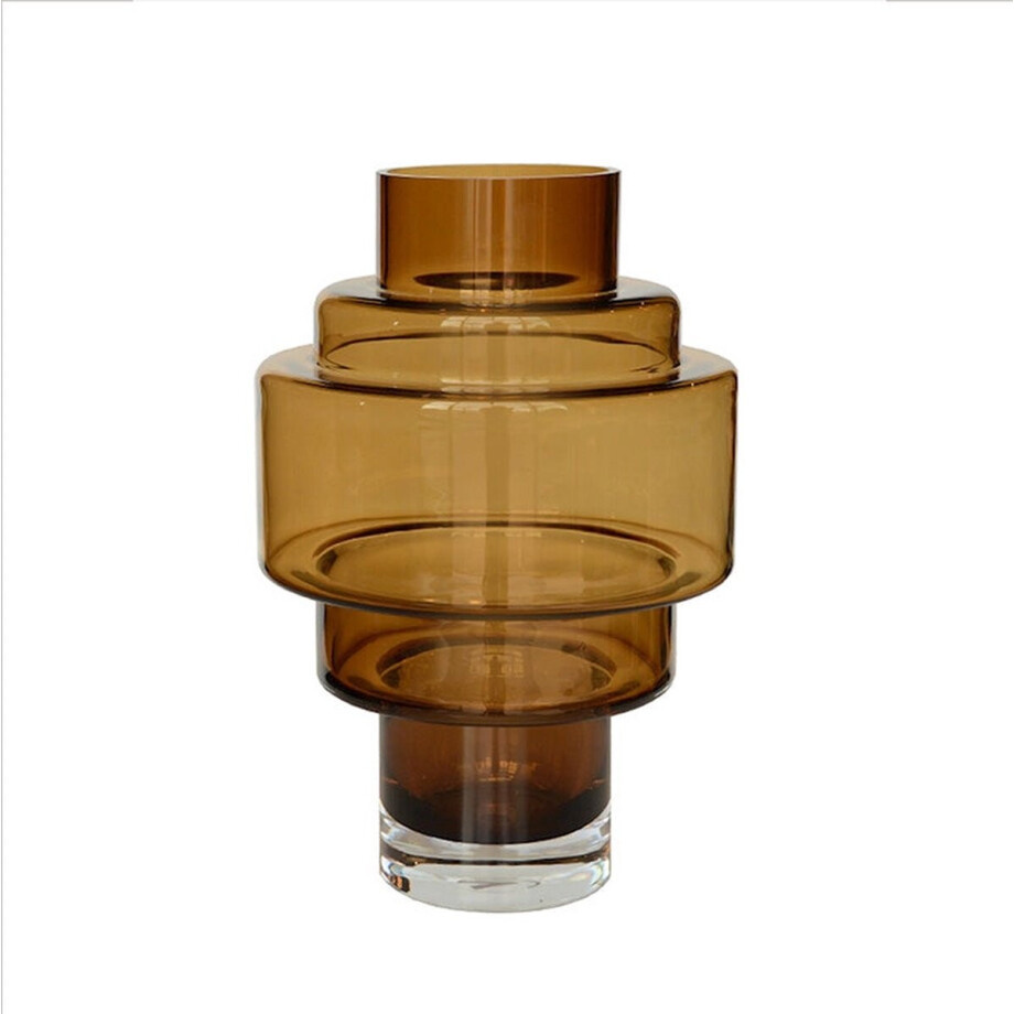 Vaas Kasai | Cognac | Mondgeblazen glas | Uniek design | Ø23 x H35 cm afbeelding 1