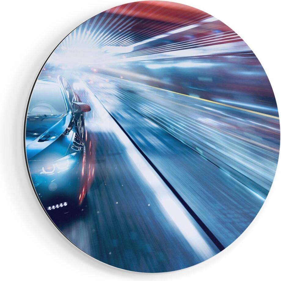 Artaza Dibond Muurcirkel Zwarte Sportwagen Auto - Abstract - Ø 50 cm - Klein - Wandcirkel - Rond Schilderij - Voor Binnen en Buiten afbeelding 1
