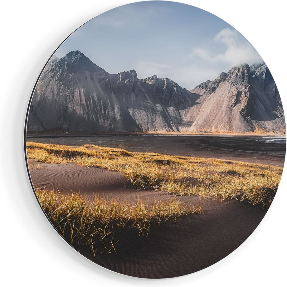 Artaza Dibond Muurcirkel Zwart Zand In De Bergen Van IJsland - Ø 70 cm - Wandcirkel - Rond Schilderij - Voor Binnen en Buiten afbeelding 1