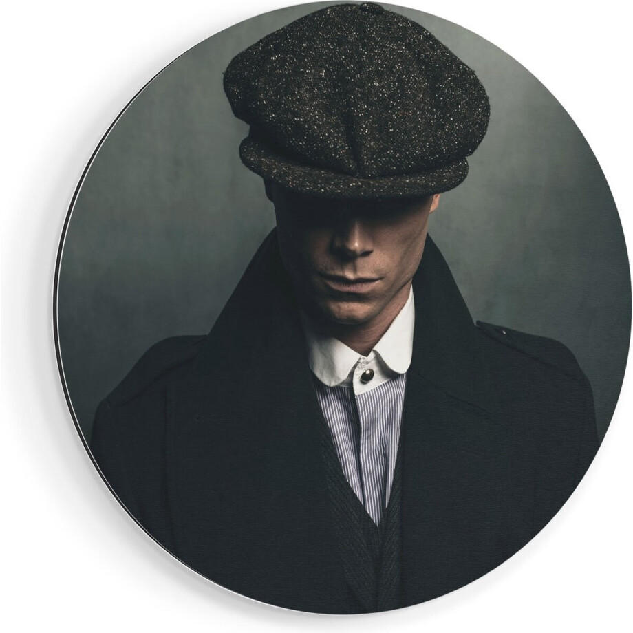 Artaza Dibond Muurcirkel Engelse Gangster Met Een Pet Uit Jaren 1920  - Ø 60 cm - Wandcirkel - Rond Schilderij - Voor Binnen en Buiten afbeelding 1