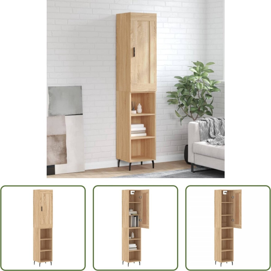 The Living Store Hoge Kast - Sonoma Eiken - Bewerkt Hout - 180 cm afbeelding 1