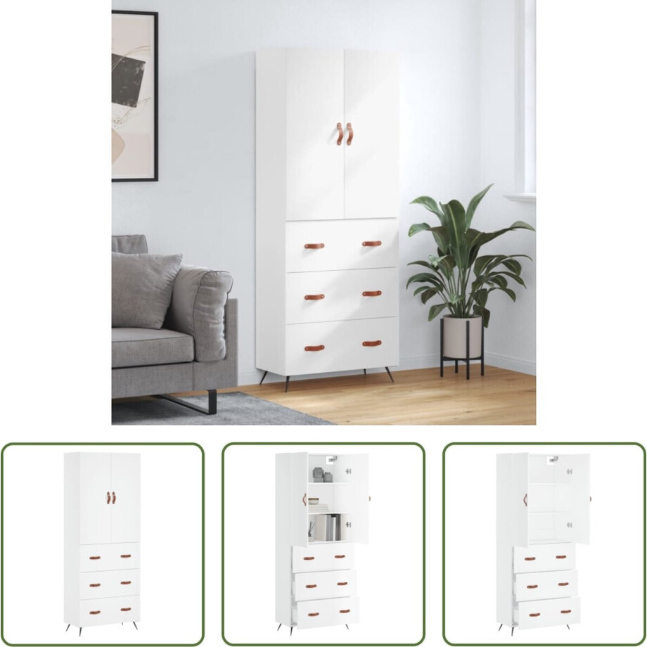 The Living Store Hoge Kast - Wit - Bewerkt Hout en Metaal - 69.5 x 34 x 180 cm - Opbergkast The Living Store Hoge Kast - Wit - Bewerkt Hout en Metaal - 69.5 x 34 x 180 cm - Opbergkast afbeelding 1