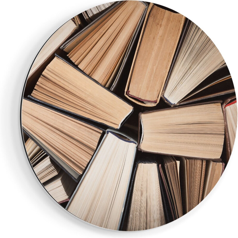 Artaza Dibond Muurcirkel Boeken Bladzijdes bij elkaar - Ø 80 cm - Groot - Wandcirkel - Rond Schilderij - Voor Binnen en Buiten afbeelding 1