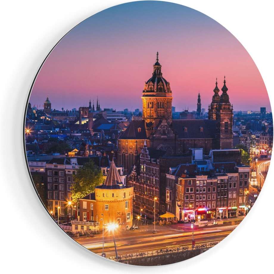 Artaza Dibond Muurcirkel Amsterdam Skyline Bij Zonsondergang - Ø 40 cm - Klein - Wandcirkel - Rond Schilderij - Voor Binnen en Buiten Artaza Dibond Muurcirkel Amsterdam Skyline Bij Zonsondergang - Ø 40 cm - Klein - Wandcirkel - Rond Schilderij - Voor Binnen en Buiten afbeelding 1