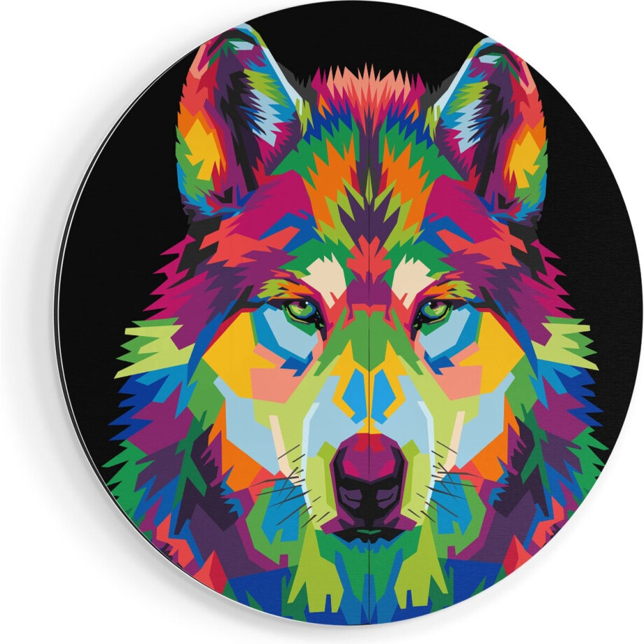 Artaza Dibond Muurcirkel Gekleurde Wolvenkop - Wolf - Abstract - Ø 60 cm - Wandcirkel - Rond Schilderij - Voor Binnen en Buiten Artaza Dibond Muurcirkel Gekleurde Wolvenkop - Wolf - Abstract - Ø 60 cm - Wandcirkel - Rond Schilderij - Voor Binnen en Buiten afbeelding 1