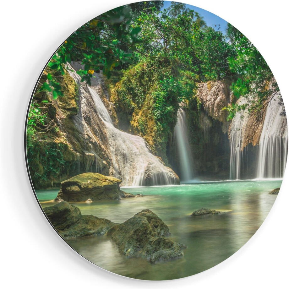 Artaza Dibond Muurcirkel Tropische Waterval  - Ø 80 cm - Groot - Wandcirkel - Rond Schilderij - Voor Binnen en Buiten afbeelding 1