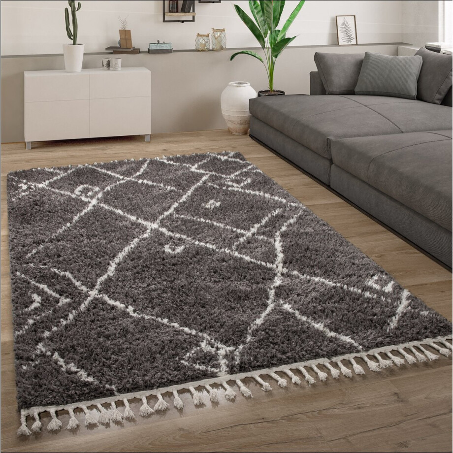 Paco Home Hoogpolig Vloerkleed Woonkamer Shaggy Scandinavisch Franjes Pluizig Modern 140x200 cm afbeelding 1