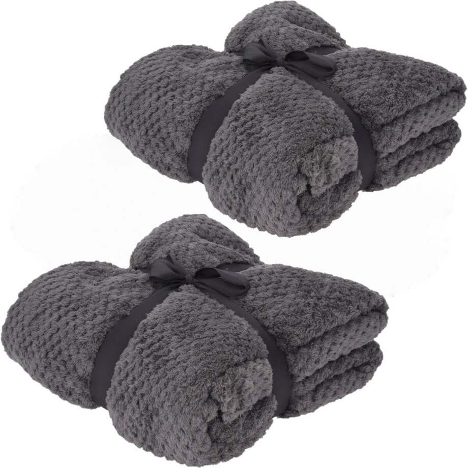 Fleece dekens/plaids - 2x - grijs - 130 x 170 cm Fleece dekens/plaids - 2x - grijs - 130 x 170 cm afbeelding 1
