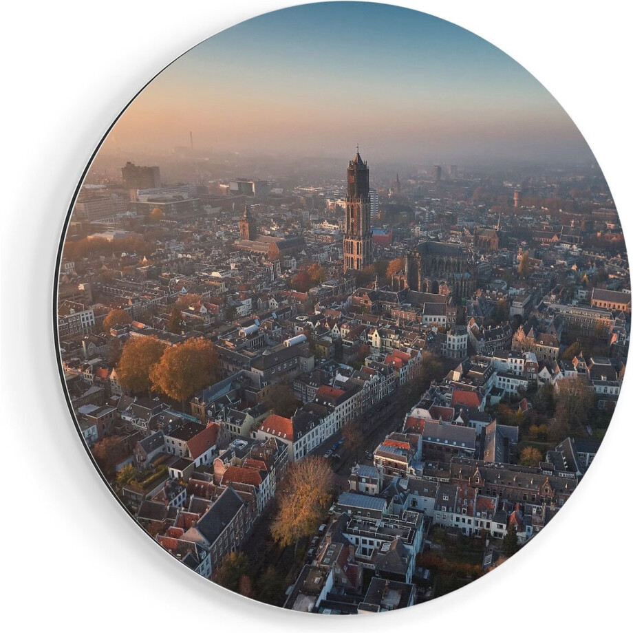 Artaza Dibond Muurcirkel Utrecht Vanuit De Lucht - Ø 50 cm - Klein - Wandcirkel - Rond Schilderij - Voor Binnen en Buiten afbeelding 1