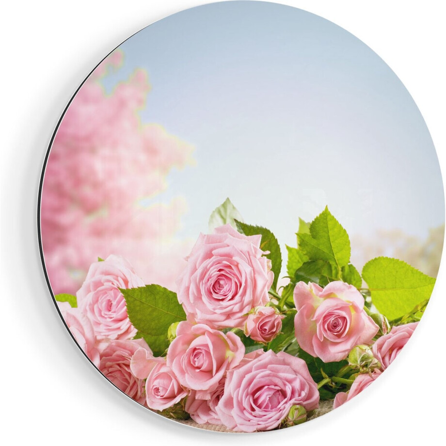 Artaza Dibond Muurcirkel Boeket Roze Rozen Bloemen - Ø 80 cm - Groot - Wandcirkel - Rond Schilderij - Voor Binnen en Buiten afbeelding 1