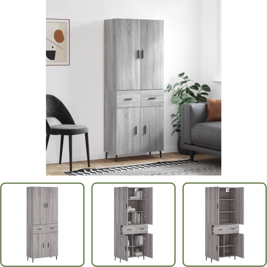 The Living Store Hoge Kast - Dressoir en Opzetkast - Grijs Sonoma Eiken - 69.5 x 34 x 180 cm - Duurzaam Materiaal The Living Store Hoge Kast - Dressoir en Opzetkast - Grijs Sonoma Eiken - 69.5 x 34 x 180 cm - Duurzaam Materiaal afbeelding 1