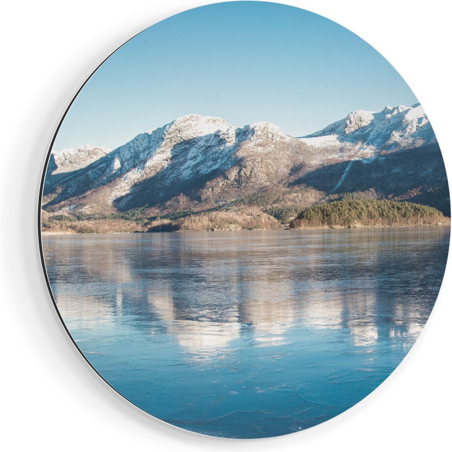 Artaza Dibond Muurcirkel Meer Bij Het Bergen Landschap In Noorwegen - Ø 60 cm - Wandcirkel - Rond Schilderij - Voor Binnen en Buiten afbeelding 1