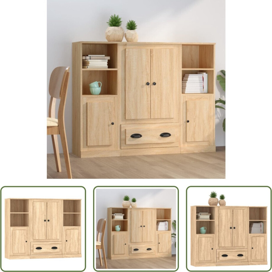 The Living Store Buffetkast - Hoge kasten - 132 x 35.5 x 103.5 cm - Sonoma eiken The Living Store Buffetkast - Hoge kasten - 132 x 35.5 x 103.5 cm - Sonoma eiken afbeelding 1
