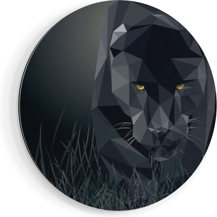Artaza Dibond Muurcirkel Zwarte Panter Van Origami - Abstract - Ø 40 cm - Klein - Wandcirkel - Rond Schilderij - Voor Binnen en Buiten afbeelding 1