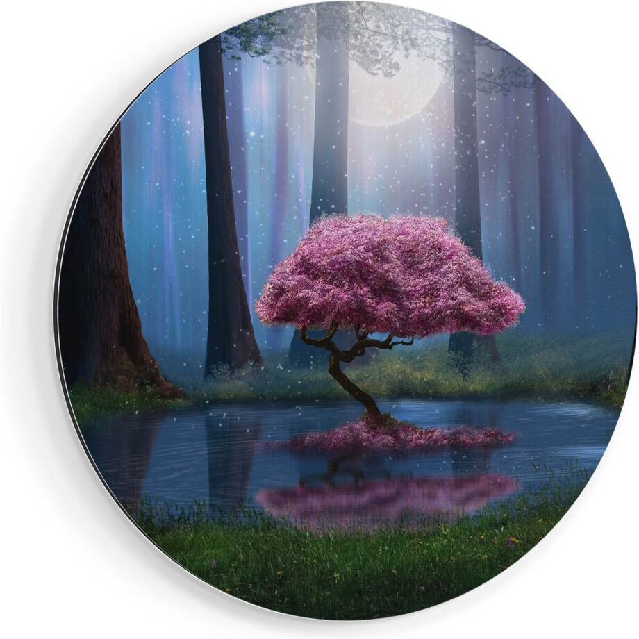 Artaza Dibond Muurcirkel Roze Boom Op Een Vijver In De Nacht - Ø 50 cm - Klein - Wandcirkel - Rond Schilderij - Voor Binnen en Buiten Artaza Dibond Muurcirkel Roze Boom Op Een Vijver In De Nacht - Ø 50 cm - Klein - Wandcirkel - Rond Schilderij - Voor Binnen en Buiten afbeelding 1