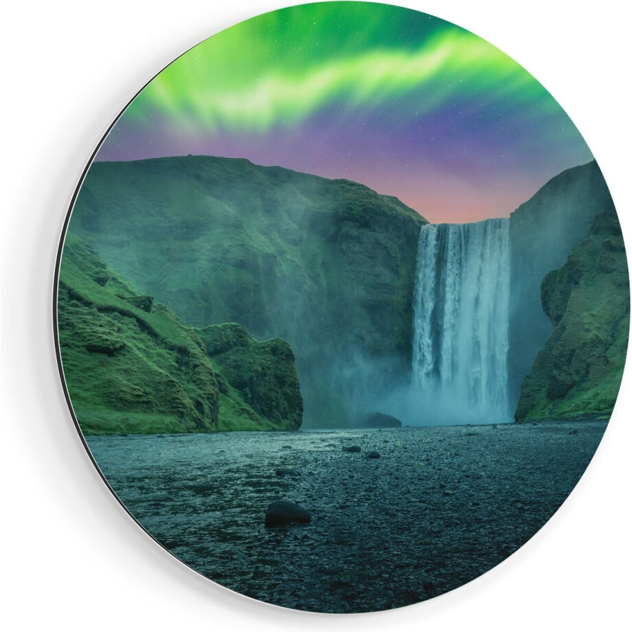Artaza Dibond Muurcirkel - Waterval Met Het Groene Noorderlicht - Ø 90 cm - Groot - Wandcirkel - Rond Schilderij - Voor Binnen en Buiten Artaza Dibond Muurcirkel - Waterval Met Het Groene Noorderlicht - Ø 90 cm - Groot - Wandcirkel - Rond Schilderij - Voor Binnen en Buiten afbeelding 1
