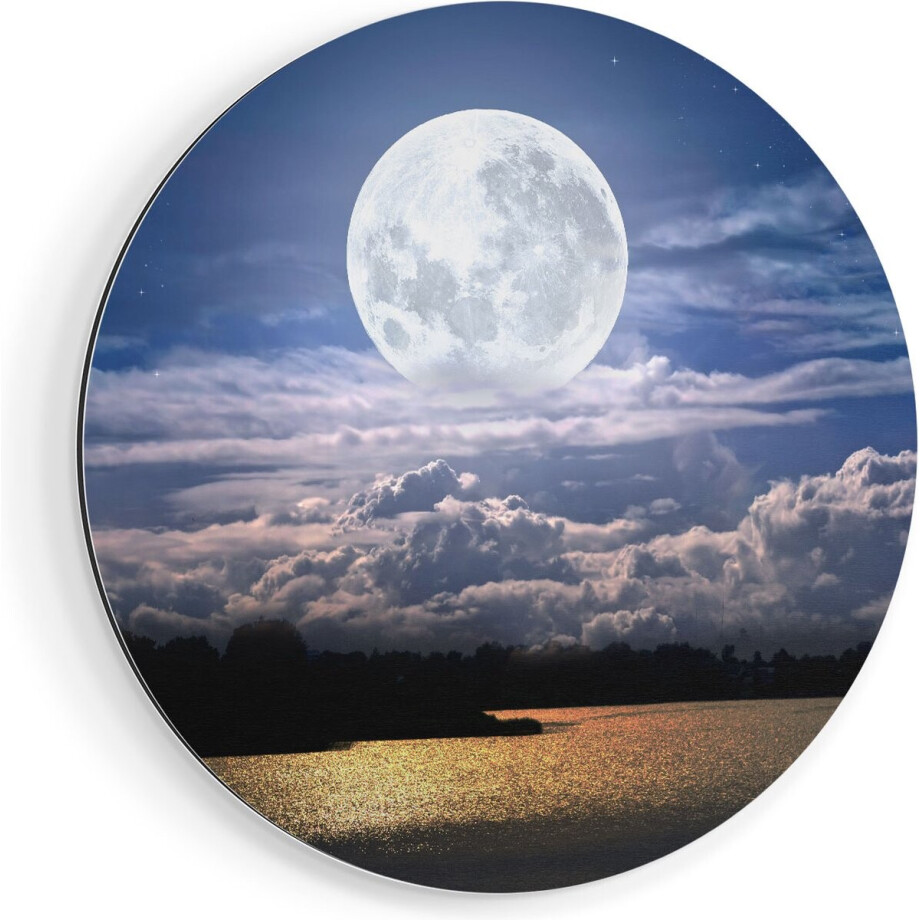 Artaza Dibond Muurcirkel Volle Maan bij het Water - Ø 90 cm - Groot - Wandcirkel - Rond Schilderij - Voor Binnen en Buiten Artaza Dibond Muurcirkel Volle Maan bij het Water - Ø 90 cm - Groot - Wandcirkel - Rond Schilderij - Voor Binnen en Buiten afbeelding 1