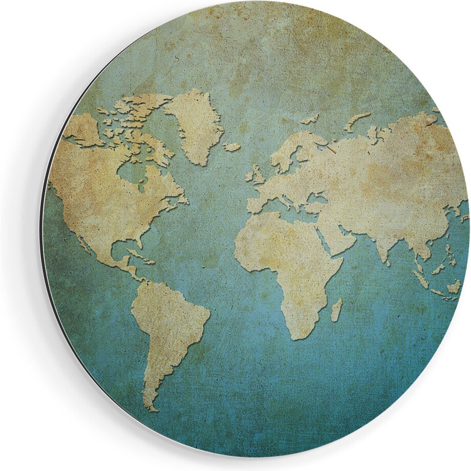 Artaza Dibond Muurcirkel Oude Wereldkaart  - Ø 70 cm - Wandcirkel - Rond Schilderij - Voor Binnen en Buiten afbeelding 1