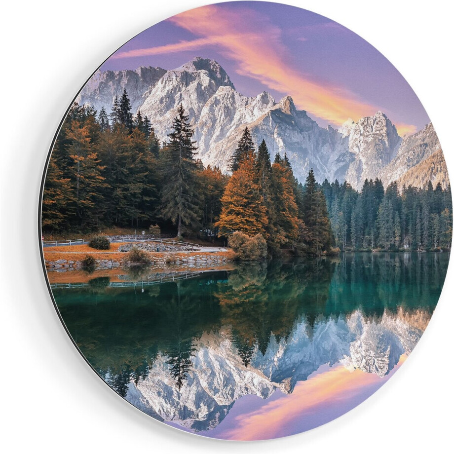Artaza Dibond Muurcirkel Meer Met Weerspiegeling Van De Bergen - Ø 40 cm - Klein - Wandcirkel - Rond Schilderij - Voor Binnen en Buiten afbeelding 1
