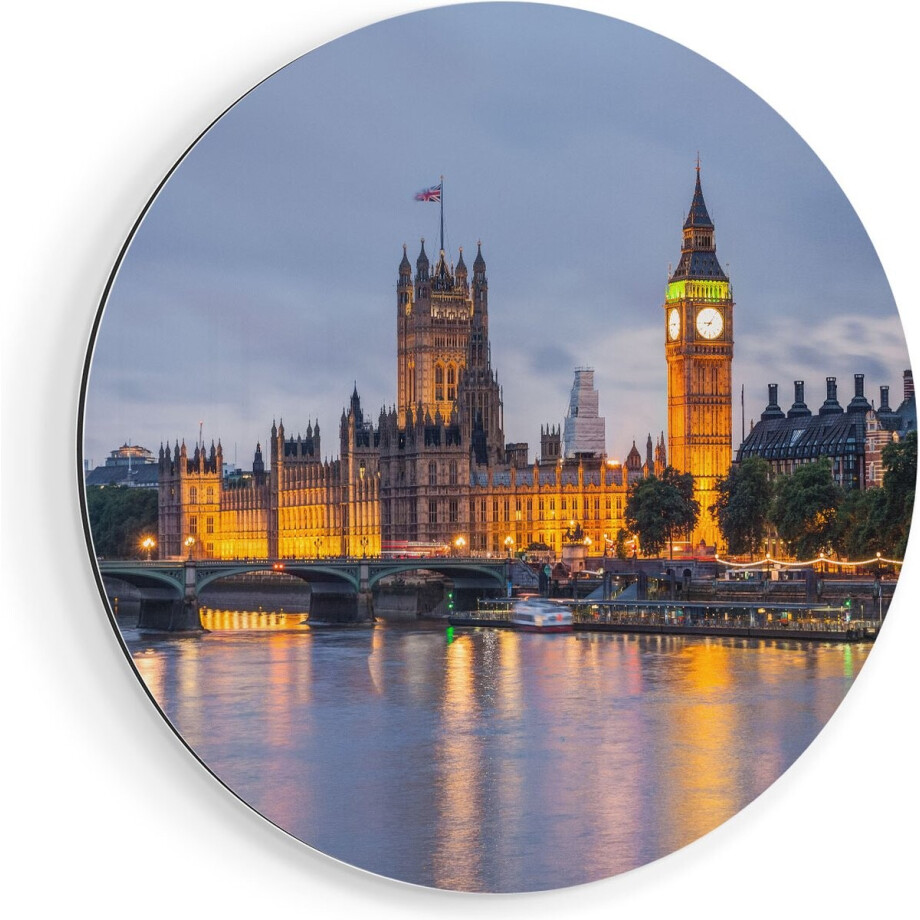 Artaza Dibond Muurcirkel London Big Ben en Westminster Brug - Ø 40 cm - Klein - Wandcirkel - Rond Schilderij - Voor Binnen en Buiten afbeelding 1
