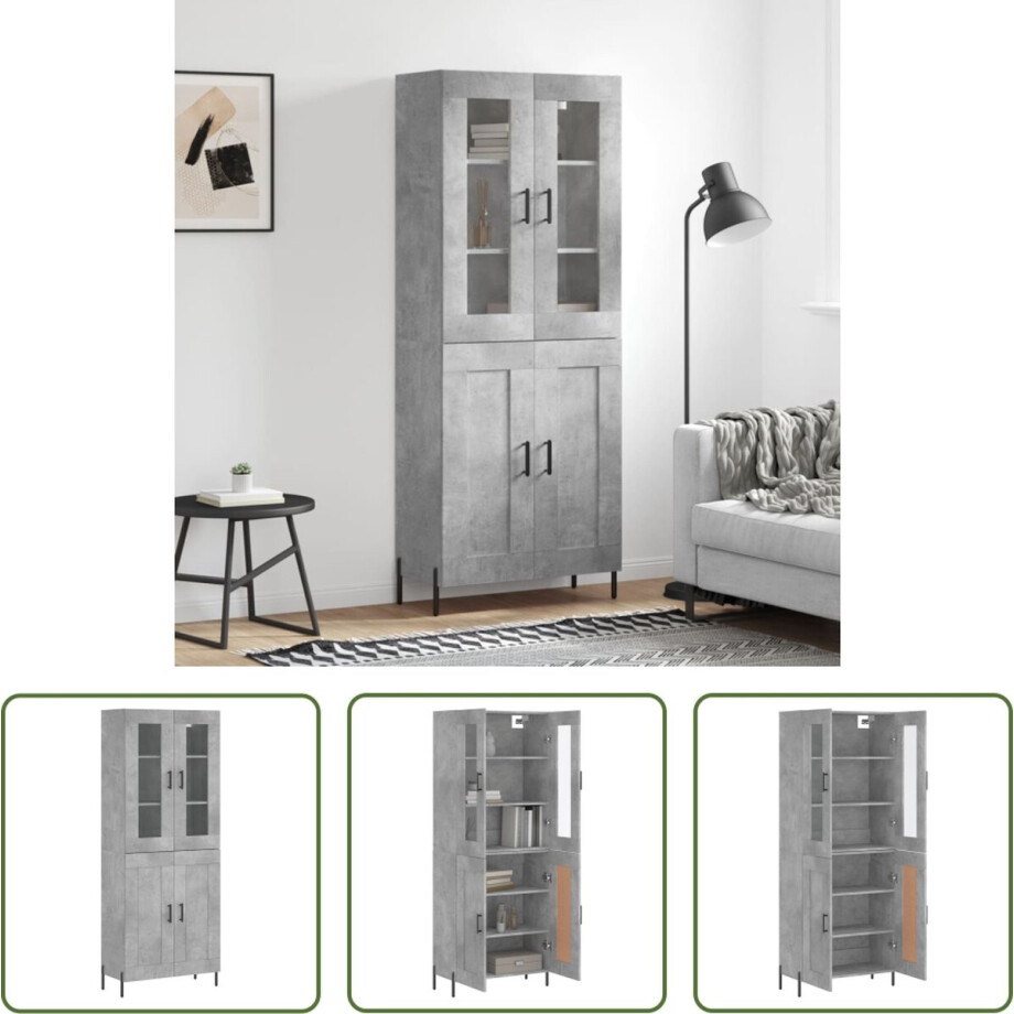 The Living Store Hoge Kast - Betongrijs - 180 cm (B x D x H) The Living Store Hoge Kast - Betongrijs - 180 cm (B x D x H) afbeelding 1