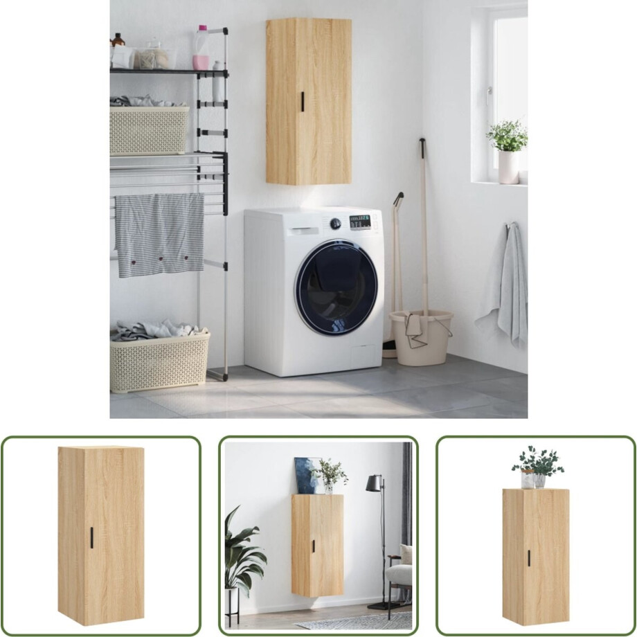 The Living Store Zwevende Opbergkast - Sonoma Eiken - 34.5 x 34 x 90 cm - Wandgemonteerde Kast The Living Store Zwevende Opbergkast - Sonoma Eiken - 34.5 x 34 x 90 cm - Wandgemonteerde Kast afbeelding 1