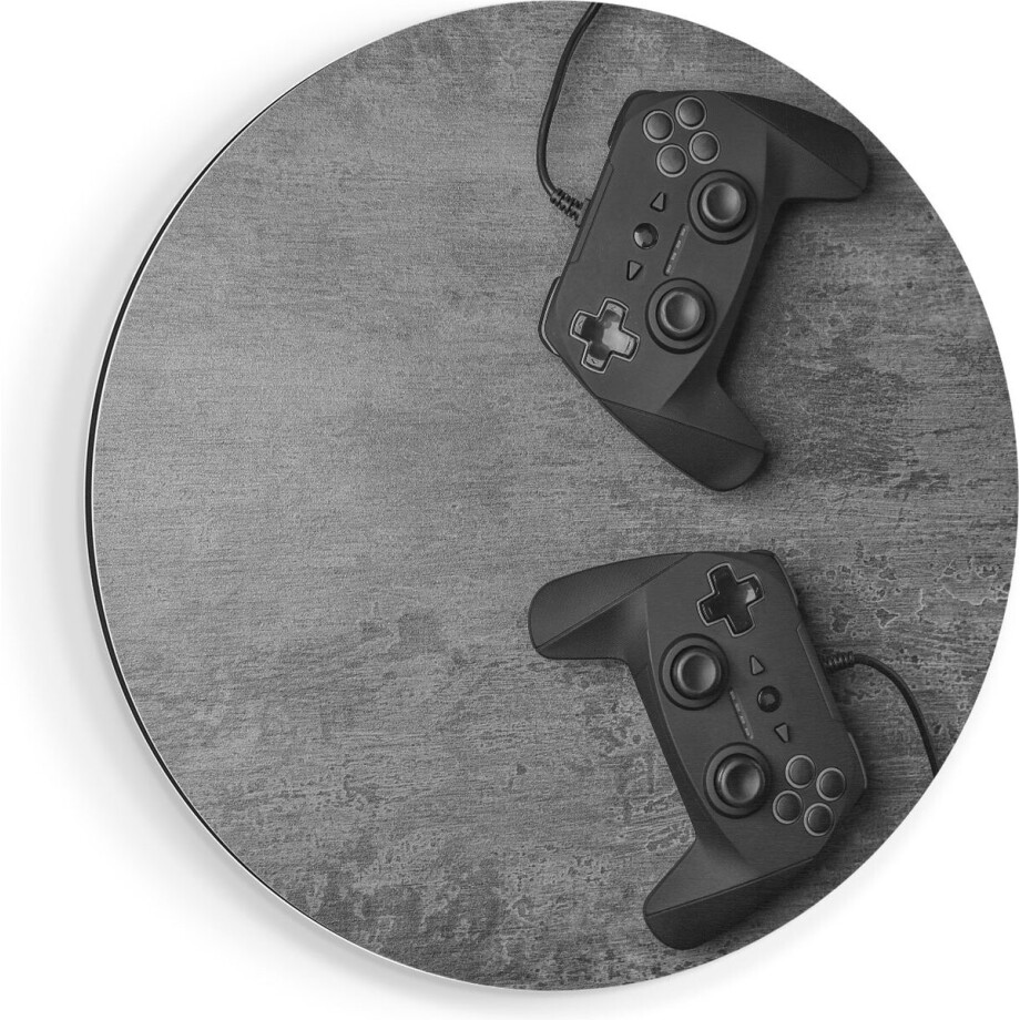 Artaza Dibond Muurcirkel Twee Game Controllers op Tafel - Gaming - Ø 70 cm - Wandcirkel - Rond Schilderij - Voor Binnen en Buiten afbeelding 1