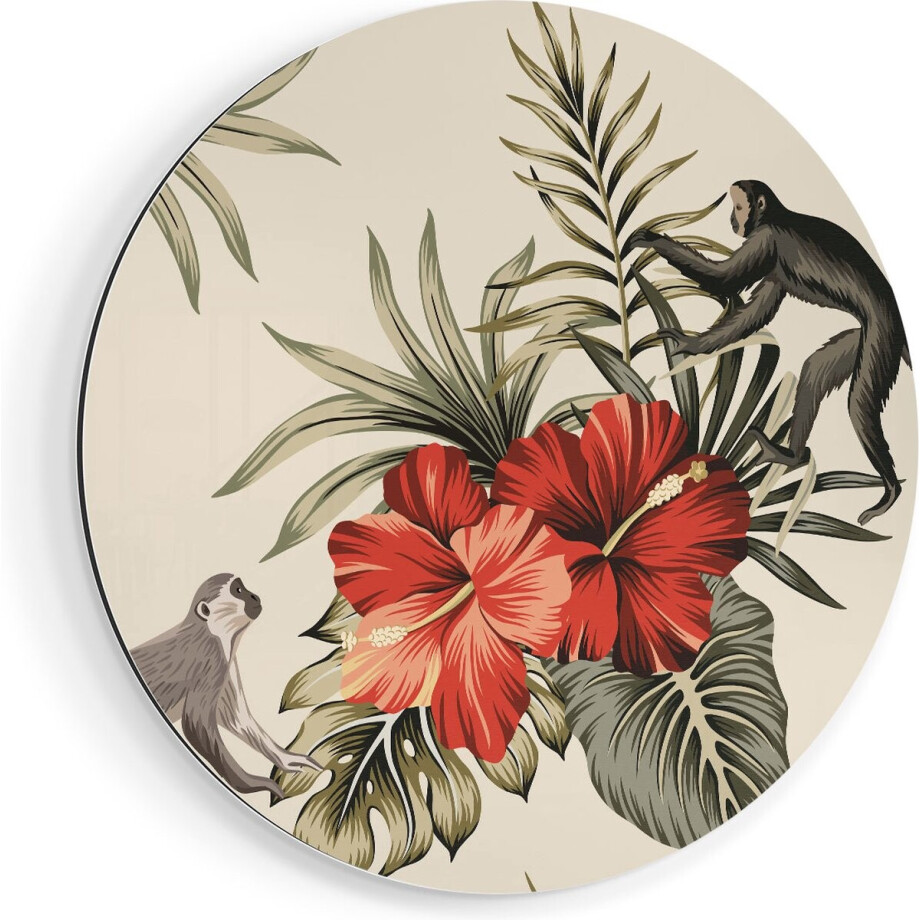 Artaza Dibond Muurcirkel Tropische Bloemen Met Apen Achtergrond - Ø 50 cm - Klein - Wandcirkel - Rond Schilderij - Voor Binnen en Buiten Artaza Dibond Muurcirkel Tropische Bloemen Met Apen Achtergrond - Ø 50 cm - Klein - Wandcirkel - Rond Schilderij - Voor Binnen en Buiten afbeelding 1