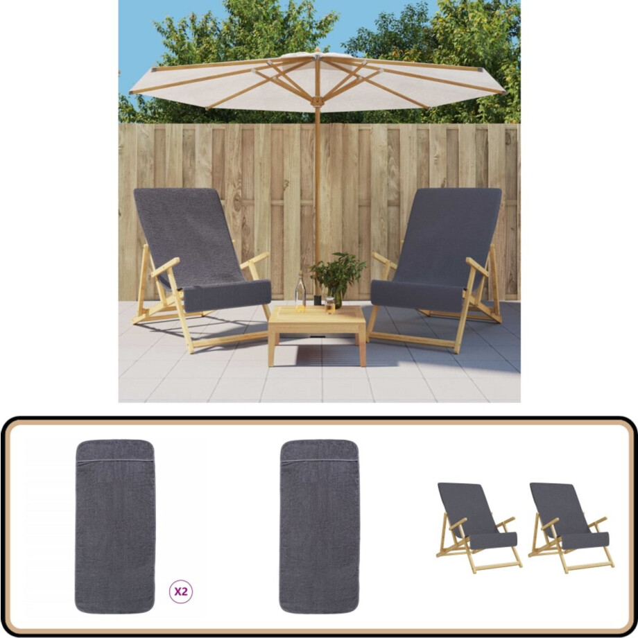 vidaXL Strandhanddoeken - 2 stuks - 60x135 cm - Antraciet Strandhanddoek - Beach Towel - Badelaken - Anti Slip - Zacht Materiaal afbeelding 1