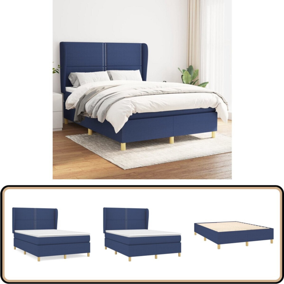 vidaXL Boxspring - Blauw - 140x190 cm - Inclusief Matras Boxspringbed - Boxspring - Slaapkamerinrichting - Tweepersoonsbed - Blauwe Bed vidaXL Boxspring - Blauw - 140x190 cm - Inclusief Matras Boxspringbed - Boxspring - Slaapkamerinrichting - Tweepersoonsbed - Blauwe Bed afbeelding 1