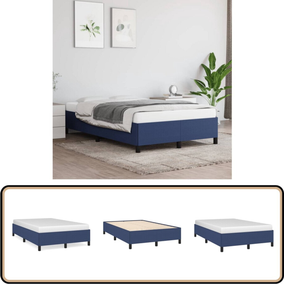vidaXL Bedframe zonder matras 120x190 cm stof blauw afbeelding 1