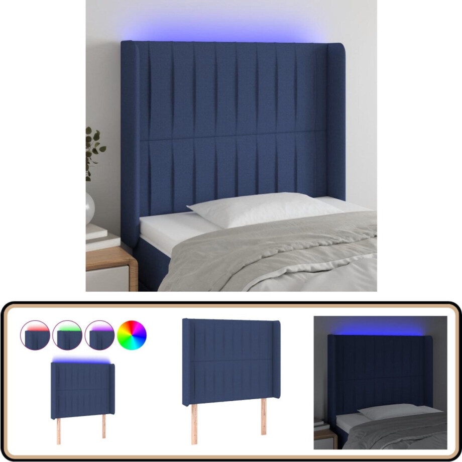 vidaXL Hoofdbord LED - 93x16x118/128 cm - Stof - Blauw Hoofd Bord Led - Hoofdbord Met Led - Bedhoofdbord - Headboard - Slaapkamersdecoratie vidaXL Hoofdbord LED - 93x16x118/128 cm - Stof - Blauw Hoofd Bord Led - Hoofdbord Met Led - Bedhoofdbord - Headboard - Slaapkamersdecoratie afbeelding 1