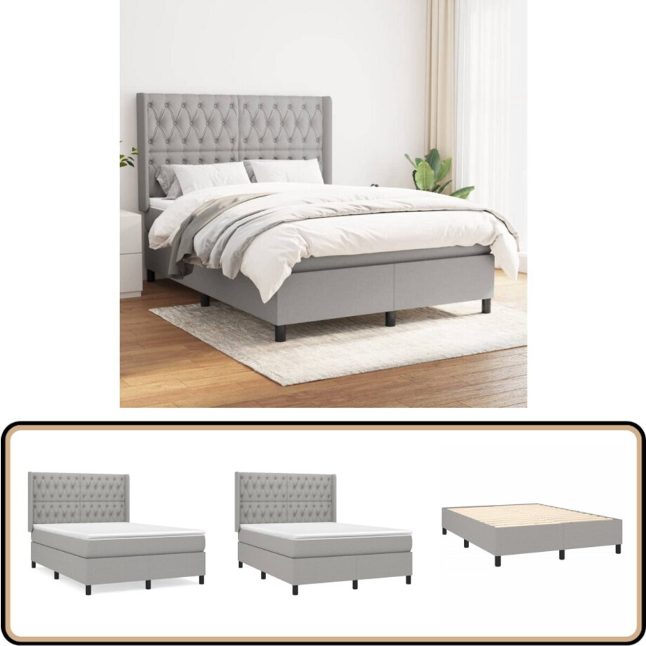 vidaXL Boxspring met matras lichtgrijs 140x190 cm Boxspringbed - Boxspring - Tweepersoonsbed - Bed Frame - Hoofdbord afbeelding 1