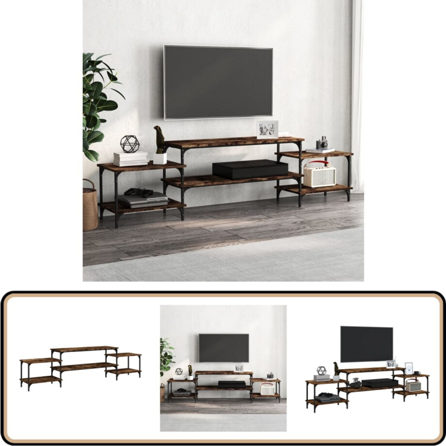 vidaXL Tv-meubel 197cm - Gerookt Eiken & Staal TV-meubel - Salontafel - Houten Tv Kast - Bruine Tv Tafel - Modern Tv Meubel vidaXL Tv-meubel 197cm - Gerookt Eiken & Staal TV-meubel - Salontafel - Houten Tv Kast - Bruine Tv Tafel - Modern Tv Meubel afbeelding 1