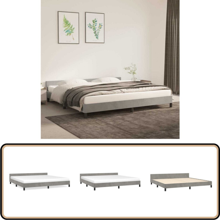 vidaXL Bedframe - 200x200 cm - Fluweel - Lichtgrijs Bed Frame - Tweepersoons Bed - Fluweel Bed - Grijs Bed - Slaapcomfort afbeelding 1