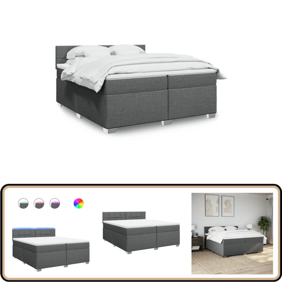 vidaXL Boxspring met matras stof donkergrijs 200x200 cm afbeelding 1