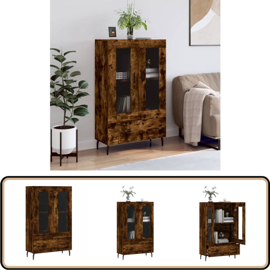 vidaXL Hoge kast 69,5x31x115 cm bewerkt hout gerookt eikenkleurig afbeelding 1