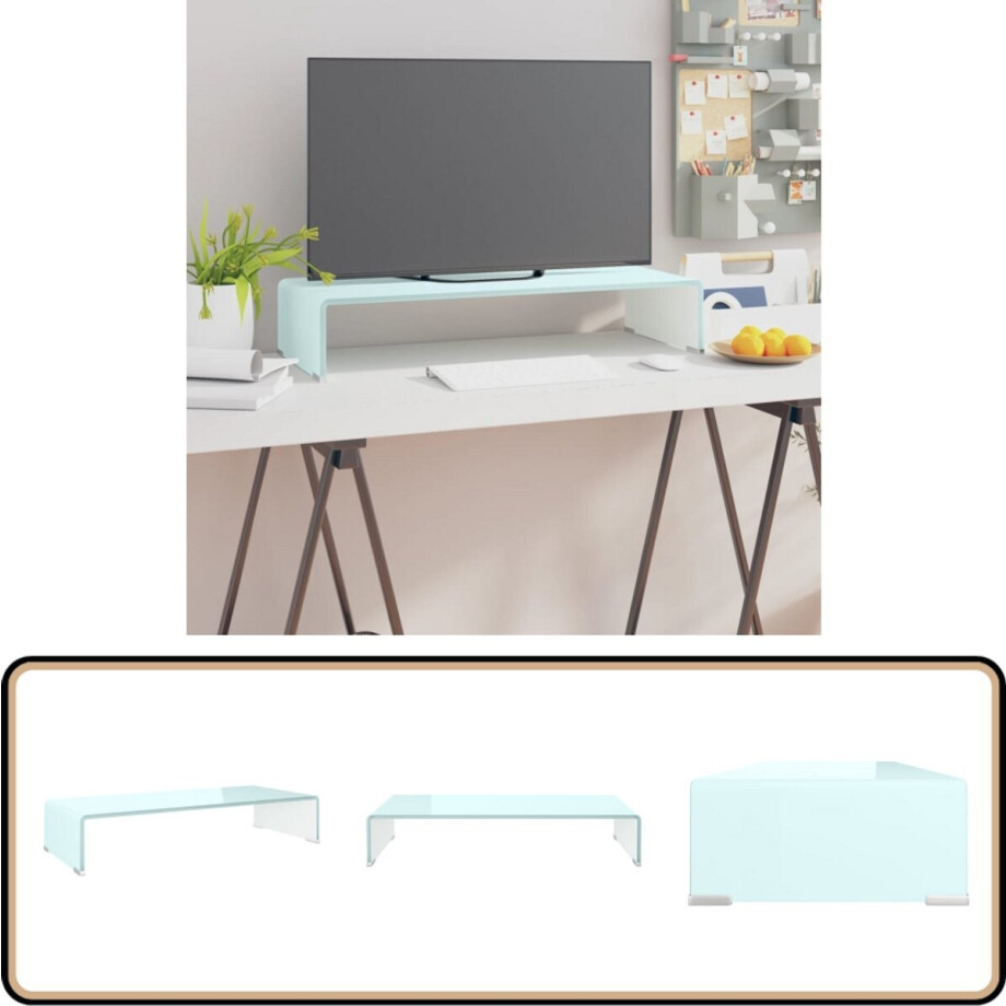 vidaXL Tv-meubel - Monitorverhoger - Glas - Groen TV-meubel - Tv Stand - Glas Meubilair - Groene Kast - Modern Interieur afbeelding 1
