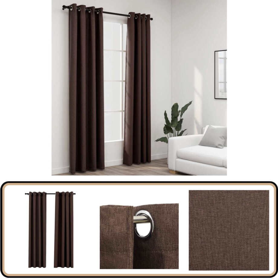 vidaXL verduisterende gordijnen 140x245 cm taupe Gordijnen - Verduisterende Gordijnen - Linnen Look Gordijnen - Taupecorlor - Woongelegenheden afbeelding 1