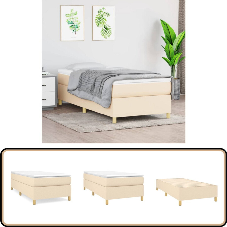 vidaXL Bedframe - 90x200 cm - Crèmekleurig Stof Boxspring Frame - Bedframe - Tweepersoons Bed - Één Persoons Bed - Creme Kleurige Bed afbeelding 1