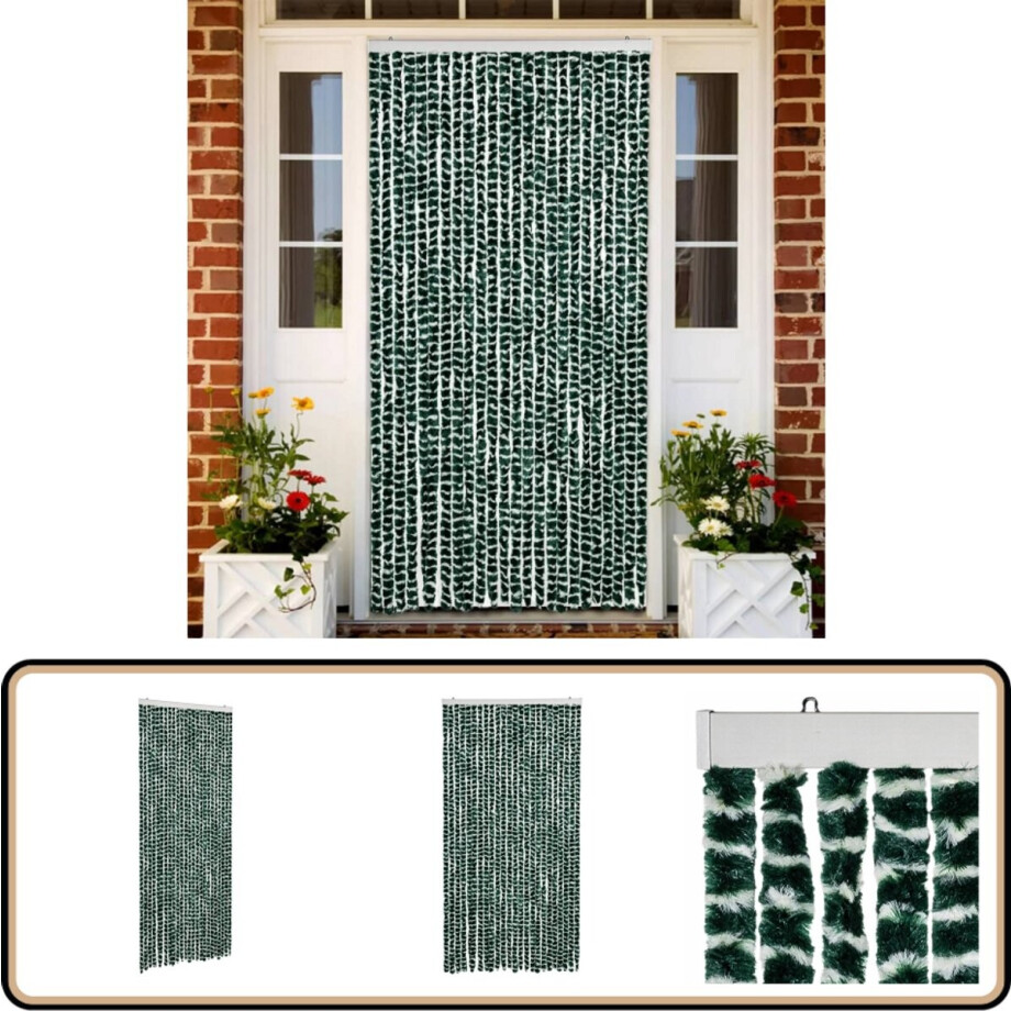 vidaXL Vliegengordijn Chenille - 100x230 cm - Groen/Wit Vliegengordijn - Deurgordijn - Insectennet - Mugafscherming - Ramendecoratie afbeelding 1